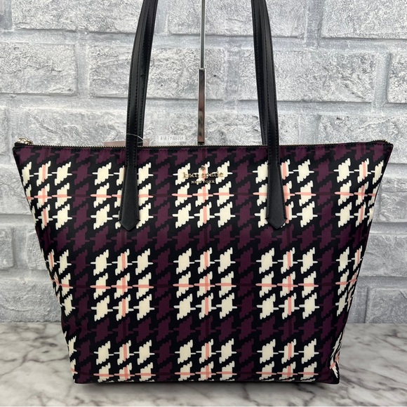 Kate Spade Kitt Houndstooth Multi Print Large Shoulder Bag Tote - Picture 2 of 11